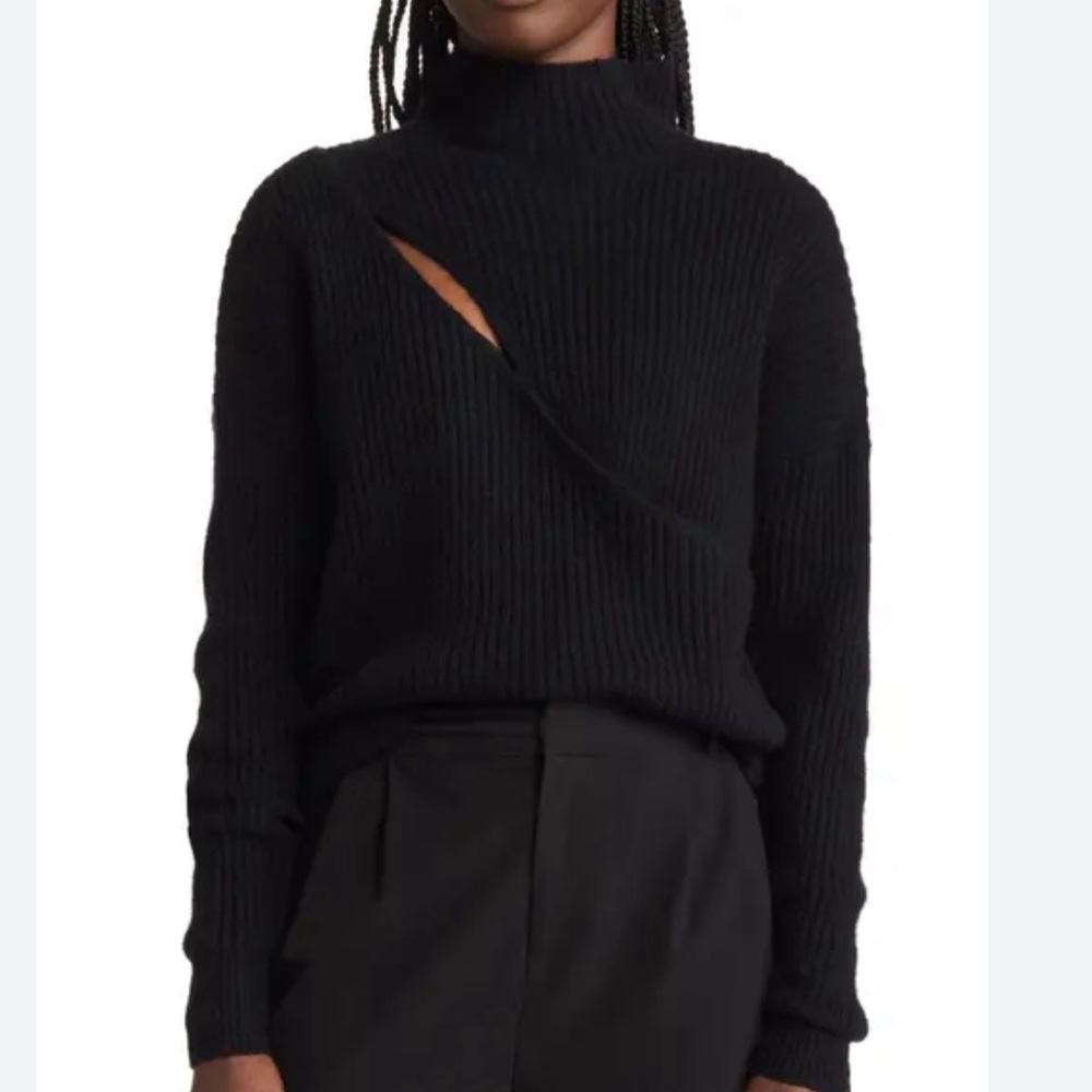 Mock Neck Wrap Look Rib Sweater
